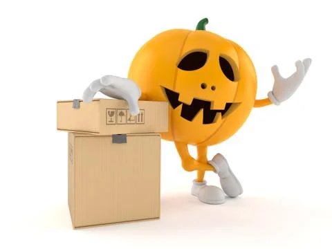 Halloween pumpkin character with boxes Illustrazione stock