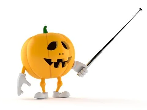 Halloween pumpkin character with pointer stick Stock Illustration