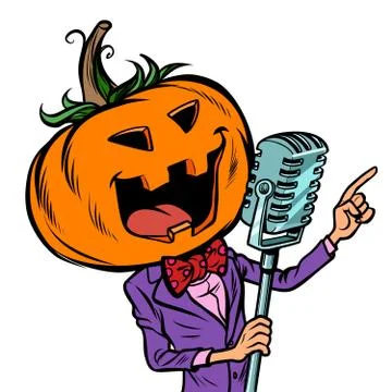 Halloween pumpkin character singer. Isolate on white background Stock Illustration