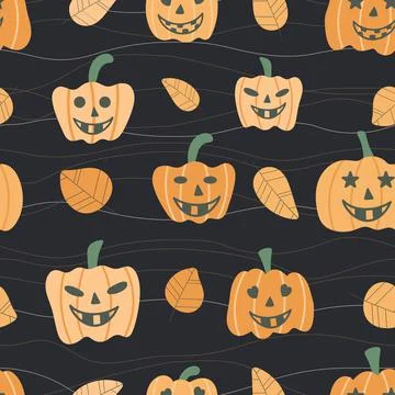 Halloween pumpkin characters seamless pattern. イラスト素材