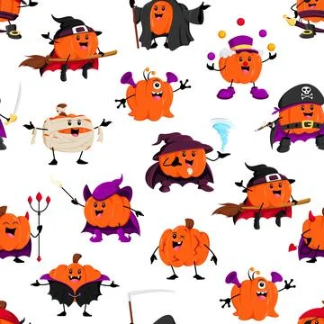 Halloween pumpkin characters seamless pattern Stock Illustration