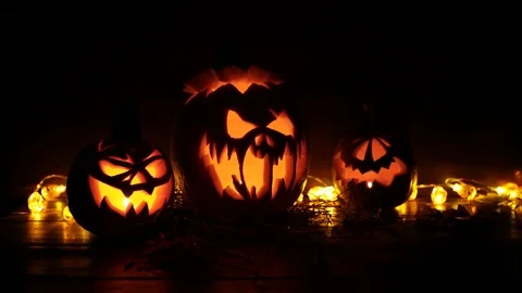 Halloween Pumpkin On Dark Background Backward Видео 81354427
