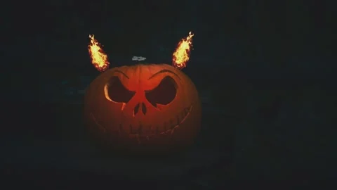 Halloween Pumpkin on the the Dark Background. Evil Pumpkin perfect for the .. Stock Footage 318779087