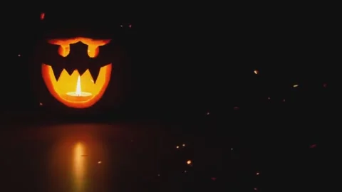 Halloween Pumpkin on the the Dark Background. Evil Pumpkin perfect for the .. Stock Footage 318779092