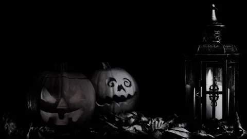 Halloween Pumpkin on the the Dark Background. Evil Pumpkin perfect for the .. Stock Footage 318779093