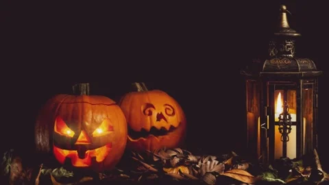 Halloween Pumpkin on the the Dark Background. Evil Pumpkin perfect for the .. Stock Footage 318779094