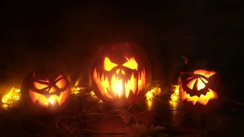 Halloween Pumpkin On Dark Background Forward With Smoke Vídeo Stock 81354417