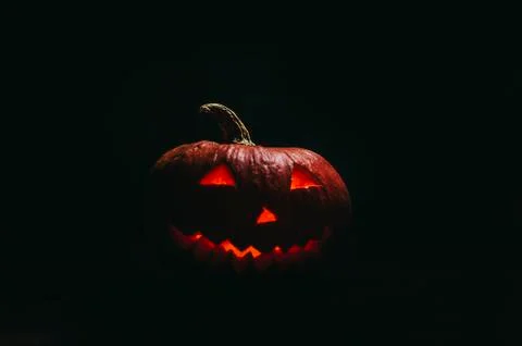 Halloween Pumpkin In Dark Stock Photos