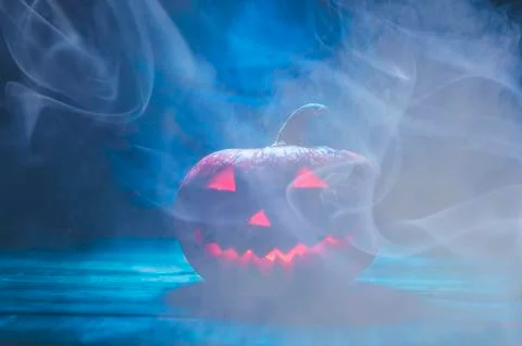 Halloween Pumpkin In Dark Stock Photos