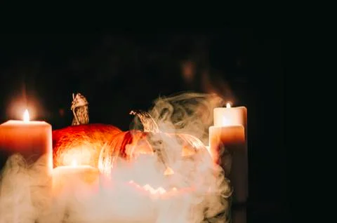 Halloween Pumpkin In Dark Stock Photos
