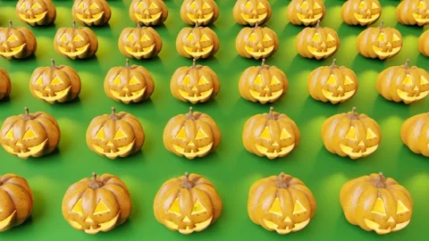 Halloween pumpkin decoration pattern on green background. 3D rendering. Stock Footage 250969507