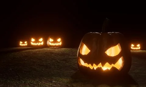 Halloween Pumpkin. The demon's face had light from inside. The black backgrou Stock Illustration
