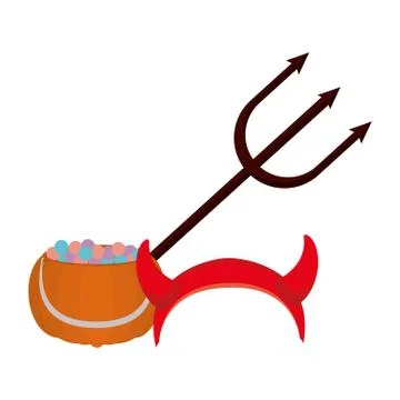 Halloween pumpkin with devil trident and horns Stock Illustration