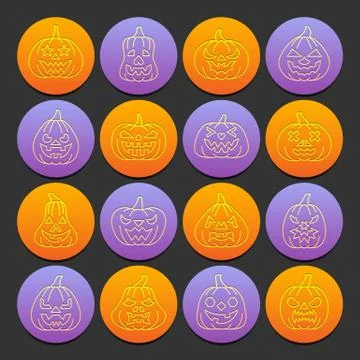 Halloween Pumpkin emboss thin line icon set Stock Illustration