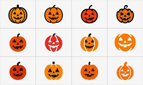 Halloween Pumpkin Face Icon Bundle Collection Stock Illustration