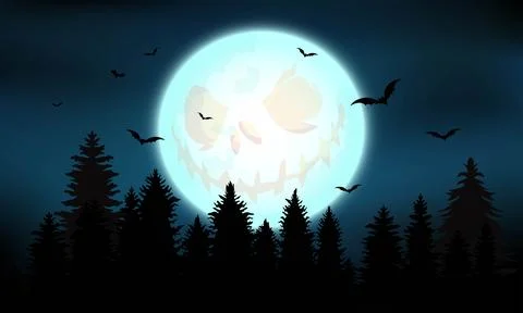 Halloween pumpkin face reflection on the full moon Category Landscapes Ilustração Stock