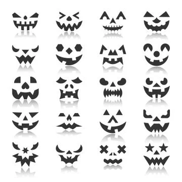 Halloween pumpkin face with reflection icon set Stock Illustration