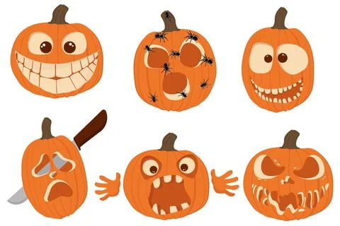Halloween Pumpkin Face Set. Stock Illustration