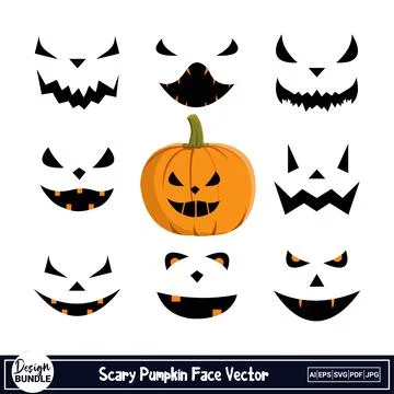 Halloween pumpkin face vector design collection on a white background. Pumpki Stock Illustration