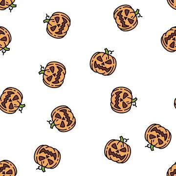 Halloween pumpkin face vector seamless pattern Stock Illustration
