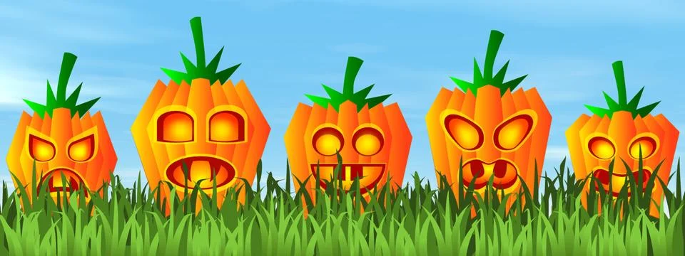 Halloween pumpkin faces - 3D render Stock Illustration