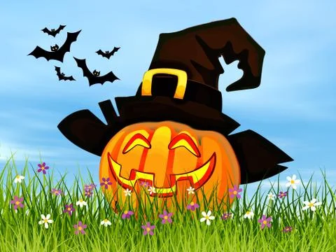 Halloween pumpkin faces - 3D render Stock Illustration