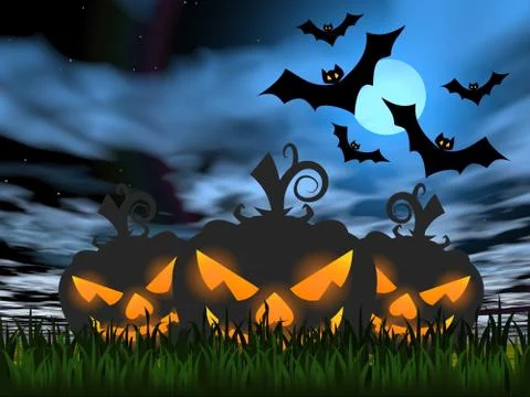 Halloween pumpkin faces - 3D render Stock Illustration