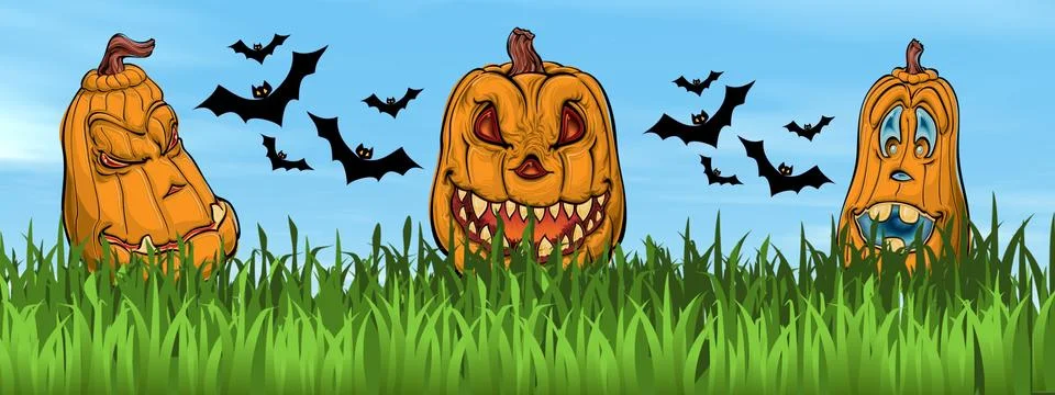 Halloween pumpkin faces - 3D render Stock Illustration