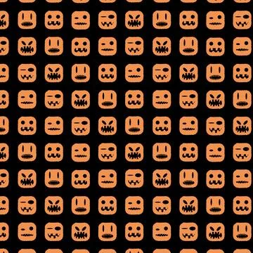 Halloween Pumpkin Faces Seamless Pattern on Black Background 库存插图