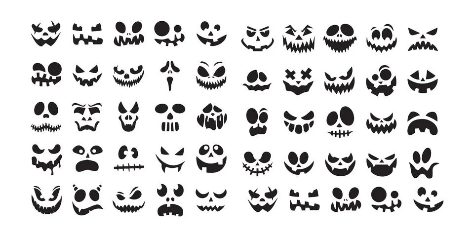 Halloween pumpkin faces silhouettes vector collection black scary expressions 스톡 일러스트