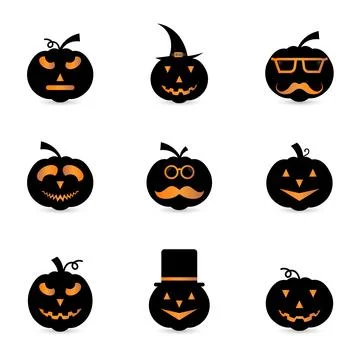 Halloween pumpkin faces vector collection. Stock Illustration