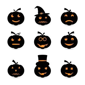 Halloween pumpkin faces vector collection. Ilustração Stock