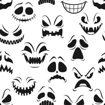 Halloween pumpkin faces vector seamless pattern Stock Illustration