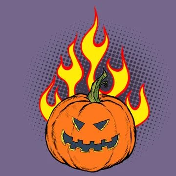 Halloween pumpkin in the flames of hell Illustrazione stock