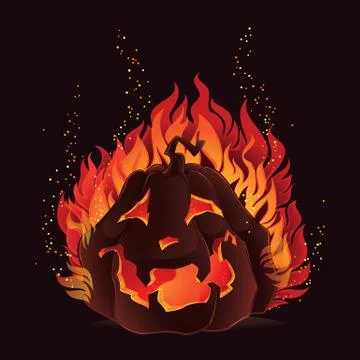 Halloween pumpkin in flames Stock Illustration