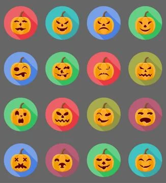 Halloween pumpkin flat icons vector illustration Stock Illustration