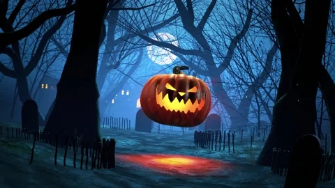 Halloween Pumpkin Floating in Cemetery 스톡 동영상 159716092