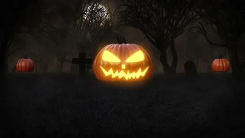 Halloween Pumpkin Forest Graveyard Background Looped Stock Footage 202909087