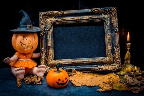 Halloween pumpkin with frame Stock Photos