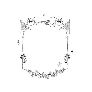 Halloween Pumpkin Frame with Spiders, Spider Web and Ivy, Spooky Gothic Hand Stock Illustration
