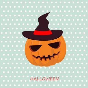 Halloween pumpkin with hat on background Stock Illustration
