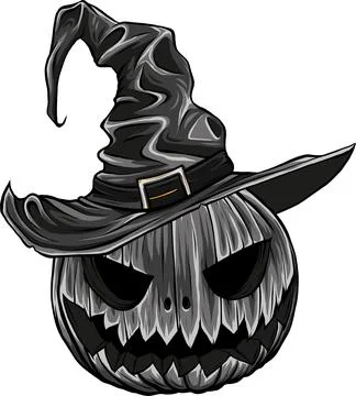 Halloween pumpkin in hat vector graphic object or design element in vintage Stock Illustration