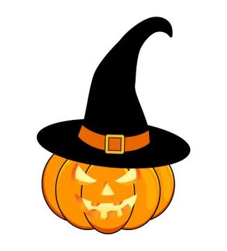 Halloween pumpkin in hat vector illustration, Jack O Lantern isolated on whit Stock Illustration