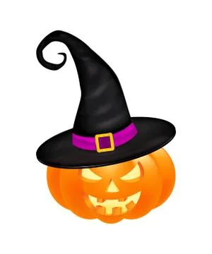 Halloween pumpkin in hat vector illustration, Jack O Lantern isolated on whit Stock Illustration