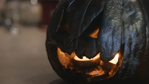 Halloween pumpkin head jack lantern with candles.Halloween holidays art Stock Footage 118791964