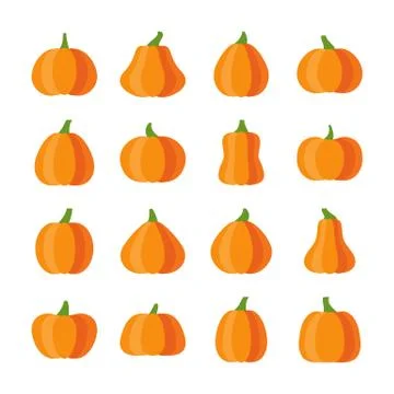 Halloween Pumpkin icon set flat style collection Stock Illustration