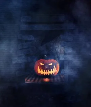 Halloween pumpkin inside the broken wall,3d illustration Stock Illustration