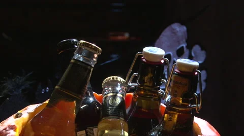 Halloween pumpkin jack o lantern with bottle beer Stock-Footage 67738251