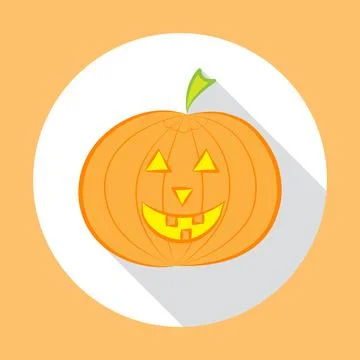 Halloween Pumpkin Jack O' Lantern. Flat design with long shadow. Vector ill.. Stock Illustration