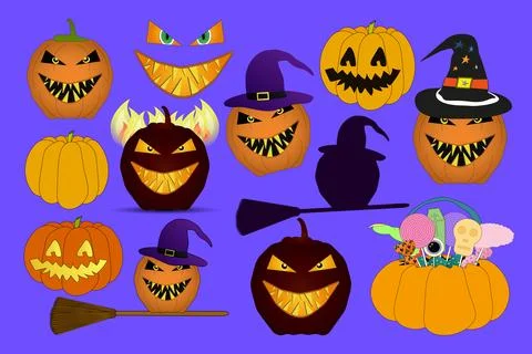 Halloween Pumpkin Jack-o-Lantern Vector Set Stock Illustration